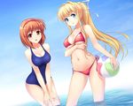  2girls air atomix bikini blonde_hair brown_hair cleavage erect_nipples kamio_misuzu kanon swimsuit tsukimiya_ayu water 