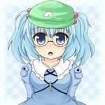  b.leaf bespectacled blue_eyes blue_hair breasts dress glasses hair_bobbles hair_ornament hat kawashiro_nitori key open_mouth pince-nez short_hair small_breasts solo touhou two_side_up 