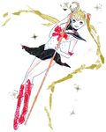  bishoujo_senshi_sailor_moon blonde_hair blue_eyes blue_sailor_collar boots bow choker holding holding_staff knee_boots long_hair minimalism moon_stick red_bow red_choker ryono sailor_collar sailor_moon sailor_senshi_uniform smile solo sparkle staff traditional_media tsukino_usagi very_long_hair white_background 