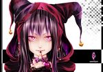  absurdres bad_id bad_pixiv_id bell bouno_satoshi choker english face finger_to_mouth hat highres jester_cap jewelry jingle_bell lips long_hair looking_at_viewer nail_polish original personification ring skull solo 