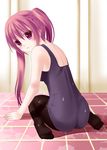  bad_id bad_pixiv_id black_legwear long_hair looking_back one-piece_swimsuit original pantyhose pantyhose_under_swimsuit pink_hair purple_eyes school_swimsuit solo swimsuit tsukino_neru twintails wet 