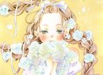  blush bow braid flower hair_bow original ribbon solo traditional_media watercolor_(medium) yuufuushi 