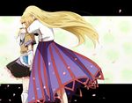  arm_warmers bad_id bad_pixiv_id blonde_hair floating_hair horn hoshiguma_yuugi hug hug_from_behind lilyxx long_hair long_skirt mizuhashi_parsee multiple_girls petals pointy_ears scarf short_hair skirt standing touhou wind yuri 