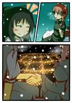  3koma animal_ears black_hair blush bow braid breath buchineko_(maccha598en) cat_ears cold comic dress hair_bow kaenbyou_rin multiple_girls red_hair reiuji_utsuho smile snow touhou 