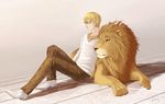  blonde_hair bracelet casual fate/zero fate_(series) gilgamesh jewelry lion male_focus necklace red_eyes riense solo v-neck 