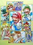  6+boys ^_^ anei blonde_hair bowser bowser_jr. brooch brown_hair closed_eyes cloud crown dimentio facial_hair fangs flower gloves grin hand_on_own_chest happy hat heart heart_in_mouth jewelry laughing luigi mario mario_(series) marker_(medium) mask mr_l multiple_boys multiple_girls mustache open_mouth overalls paper_mario princess_daisy princess_peach smile super_mario_bros. traditional_media waluigi wario white_gloves 