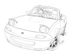  car driving eunos_roadster greyscale ground_vehicle lineart long_hair mazda monochrome motor_vehicle one_eye_closed right-hand_drive smile watanabe_(yellow_comet_ap1) 