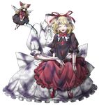  blonde_hair bow closed_eyes dirty doll doll_joints dress flower frills full_body hair_ribbon headless mazeran medicine_melancholy open_mouth poison puffy_short_sleeves puffy_sleeves ribbon short_hair short_sleeves sitting sitting_on_lap sitting_on_person smile solo su-san touhou transparent_background 