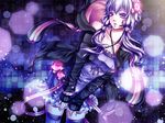  achikoako animal_ears bare_shoulders headset hood hooded_jacket jacket long_hair looking_at_viewer open_mouth purple_eyes purple_hair solo thighhighs twintails vocaloid voiceroid yuzuki_yukari zettai_ryouiki 