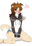  2019 5_fingers anthro breasts brown_eyes brown_hair canid canine canis clothed clothing digital_media_(artwork) domestic_dog female hair kneeling mammal meme simple_background solo twitter_hoodie white_background wolflady 