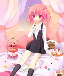  aono_ribbon blush cake candy checkerboard_cookie cookie doughnut food fruit inu_x_boku_ss lollipop macaron pink_eyes pink_hair roromiya_karuta sitting solo strawberry strawberry_shortcake tiered_tray twintails 