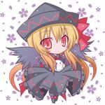  blonde_hair bow capelet chibi dress hat kedama komakoma_(magicaltale) lily_black lily_white long_hair red_eyes solo touhou very_long_hair wings 