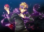  bad_id bad_pixiv_id blonde_hair blue_background headband holding holding_poke_ball leaf looking_at_viewer male_focus matsuba_(pokemon) poke_ball pokemon pokemon_(game) pokemon_hgss purple_scarf scarf smile solo yellow_eyes yomo_(ym) 