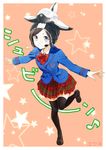  bow eighth_note headset joujima_yuuki kamen_rider kamen_rider_fourze_(series) minimaru musical_note skirt solo space_craft space_shuttle star thighhighs uniform zettai_ryouiki 