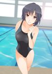  amagami black_eyes black_hair competition_swimsuit kishida-shiki looking_at_viewer nanasaki_ai one-piece_swimsuit pool short_hair solo swimsuit 