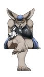  barefoot big_breasts big_ears blue_hair breasts canine claws female foot_focus hair hindpaw huge_breasts inu-jean jackal looking_at_viewer mammal paws sitting solo toe_claws toes 