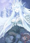  1boy 2girls breasts castle crown folklore gerda_(the_snow_queen) ice kai_(the_snow_queen) large_breasts mirror multiple_girls sleeping snowing tears the_snow_queen the_snow_queen_(character) white_hair white_skin 
