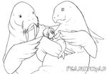  breasts female fins line_art male mermaid monochrome nipples peanutchan teeth walrus 