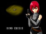  1girl artist_request capcom dino_crisis dinosaur female lowres pixiv_thumbnail red_hair resized wetsuit 