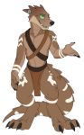  2019 5_fingers anthro black_nose clothing digital_media_(artwork) digitigrade green_eyes jailbird kobold loincloth male simple_background solo standing white_background 