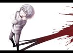  accelerator blood crutch grin idora_(idola) letterboxed male_focus simple_background smile solo to_aru_majutsu_no_index white_background white_hair 