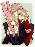  bad_id bad_pixiv_id barnaby_brooks_jr blonde_hair child glasses green_eyes imoan8 jacket male_focus multiple_boys multiple_persona older red_jacket shorts stuffed_animal stuffed_bunny stuffed_toy sweater teenage tiger_&amp;_bunny time_paradox vest younger 