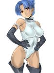  bad_id bad_pixiv_id bare_shoulders blair_dame blue_hair breasts dodai_shouji elbow_gloves gloves large_breasts leotard short_hair simple_background solo street_fighter street_fighter_ex_(series) 