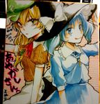  :p blonde_hair blue_eyes blue_hair headwear_switch kawashiro_nitori key kirisame_marisa looking_at_viewer multiple_girls photo shikishi smile tongue tongue_out touhou traditional_media yellow_eyes yonu_(yonurime) 