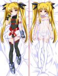  armband black_legwear blonde_hair blush boots camisole dakimakura fate_testarossa flat_chest garter_belt gloves hair_ribbon leotard lingerie long_hair lyrical_nanoha mahou_shoujo_lyrical_nanoha multiple_views okina_ika open_mouth panties red_eyes ribbon see-through smile thighhighs twintails underwear very_long_hair white_legwear 