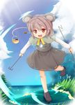  aircraft airship animal_ears bar_censor basket blue_sky capelet censored cloud day disney dowsing_rod gem grass grey_hair highres identity_censor jewelry mickey_mouse mouse_ears mouse_tail nazrin necktie niiya open_mouth outdoors palanquin_ship pendant red_eyes shirt short_hair skirt skirt_set sky smile solo tail touhou water 
