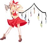  :&gt; ascot axe blonde_hair flandre_scarlet full_body hat knife midriff navel red_eyes short_hair side_ponytail sil_(panchuari) smile solo thighhighs touhou transparent_background weapon white_legwear 