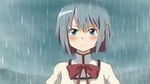  animated animated_gif blue_eyes blue_hair bow gaku_(wheel_of_lunokhod) hair_ornament hairclip mahou_shoujo_madoka_magica miki_sayaka rain school_uniform short_hair solo tears upper_body wiping_tears 