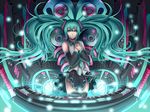  detached_sleeves floating_hair green_eyes green_hair hands_on_own_chest hatsune_miku instrument keyboard_(instrument) ko-ran long_hair necktie skirt solo thighhighs twintails very_long_hair vocaloid 