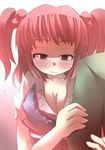  arm_hug blush breasts cleavage couple gaoo_(frpjx283) hair_bobbles hair_ornament hetero medium_breasts onozuka_komachi red_eyes red_hair short_hair smile solo_focus touhou two_side_up 