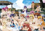  6+girls :d agito_(nanoha) alcohol alto_krauetta annotated ass blonde_hair blue_eyes blue_hair breast_press breasts brown_hair caro_ru_lushe cherry_blossoms cinque_(nanoha) cleavage closed_eyes covering dieci_(nanoha) fate_testarossa flat_chest ginga_nakajima glasses green_eyes groping heart heterochromia higa_yukari isis_eaglet large_breasts lily_strosek long_hair lyrical_nanoha mahou_senki_lyrical_nanoha_force mahou_shoujo_lyrical_nanoha_strikers mahou_shoujo_lyrical_nanoha_vivid mixed_bathing multiple_girls naked_towel no_nipples nove_(nanoha) nude nude_cover numbers_(nanoha) official_art one_eye_closed onsen open_mouth orange_hair petals pink_hair pointy_ears purple_eyes purple_hair quad_tails red_eyes red_hair reinforce_zwei sacred_heart sake shamal shario_finieno short_hair side_ponytail signum silver_hair smile steam stuffed_animal stuffed_bunny stuffed_toy subaru_nakajima takamachi_nanoha teana_lanster thoma_avenir towel twintails vita vivio water wendi_(nanoha) wet yagami_hayate yellow_eyes 