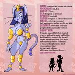  big_breasts blue_eyes breasts cat character_chart clothed clothing english_text feline female hair machine mammal mechanical model_sheet robot skimpy slb tail text 