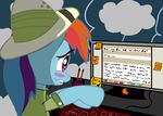  blue_hair blush computer costume dx11 equine fanfic female feral friendship_is_magic hair hat horse keyboard_(computer) mammal multi-colored_hair my_little_pony orange_hair pith_helmet pony purple_eyes purple_hair rainbow_dash_(mlp) rainbow_hair red_hair solo typing 