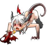  all_fours dragon dragon_girl dragon_horns dragon_tail dragon_wings fire full_body horns monster_girl open_mouth original pointy_ears prototype-d red_eyes solo tail transparent_background white_hair wings 