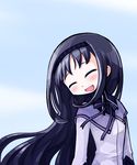  akemi_homura black_hair blush closed_eyes gakubuchi_aiko hairband long_hair lowres magical_girl mahou_shoujo_madoka_magica ribbon smile solo 