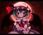  abandon_ranka bad_id bad_pixiv_id bat_wings blush full_moon green_hair hands_on_own_chest hat letterboxed looking_at_viewer moon pointy_ears red_eyes remilia_scarlet short_hair smile solo touhou wings 