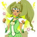  bad_id bad_pixiv_id big_hair choker cosplay crossdressing cure_march cure_march_(cosplay) green green_choker green_eyes green_hair green_skirt inazuma_eleven inazuma_eleven_(series) look-alike male_focus midorikawa_ryuuji namesake open_mouth otoko_no_ko precure short_hair skirt smile smile_precure! solo star takepiyo tri_tails twintails 