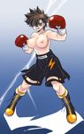  artist_request boxing_gloves breasts brown_eyes brown_hair character_request genderswap hajime_no_ippo lightning sendo_takeshi short_hair shorts solo sousui_hani spiked_hair spiky_hair topless 