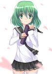  aosi_(wasabiranzy) bad_id bad_pixiv_id graduation green_eyes green_hair original school_uniform serafuku short_hair solo thighhighs tube 