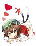  all_fours animal_ears ass blush brown_eyes brown_hair cat_ears cat_tail chen earrings fang hat heart jewelry multiple_tails nekomata no_pants panties ribbon shimoda-kon shirt short_hair smirk solo tail tail_ribbon touhou underwear vest white_panties 