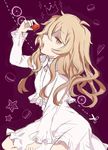  black_rock_shooter blonde_hair food izuriha_kagari long_hair macaron nuka solo tongue tongue_out wavy_hair yellow_eyes 