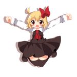  abandon_ranka ascot bad_id bad_pixiv_id black_legwear blonde_hair blush looking_at_viewer open_mouth outstretched_arms red_eyes rumia short_hair solo spread_arms thighhighs touhou 