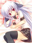  :x animal_ears ass bed dog_ears doll_hug fetal_position hug long_hair lying on_side panties purple_hair red_eyes school_uniform striped striped_panties stuffed_toy thighhighs tsukumo_(tsukumonotsuki) tsukumonotsuki underwear yuku_(kiollion) 