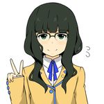  bad_id bad_pixiv_id black_hair black_rock_shooter closed_mouth eichikei glasses green_eyes long_hair looking_at_viewer portrait school_uniform smile solo takanashi_yomi v 