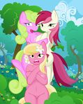  anthrofied breasts butt cutie_mark daisy_(mlp) equine female flower friendship_is_magic grass group horse hug lesbian lily_(mlp) looking_at_viewer mammal my_little_pony nipples nude outside plant pony pussy rose_(mlp) tree whitmaverick wood 