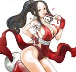 breasts brown_eyes brown_hair cleavage closed_fan fan fatal_fury fingerless_gloves folding_fan gloves japanese_clothes kazaana large_breasts long_hair panties pelvic_curtain ponytail revealing_clothes shiranui_mai sideboob solo the_king_of_fighters underwear 